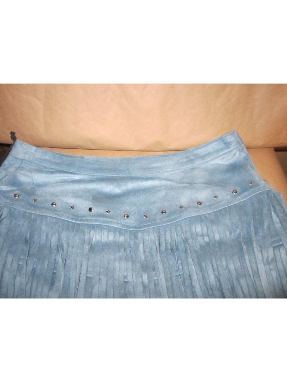 Rock and Roll Denim Women's Fringe Studded Faux Suede Mini Skirt Medium NWT - Picture 4 of 8